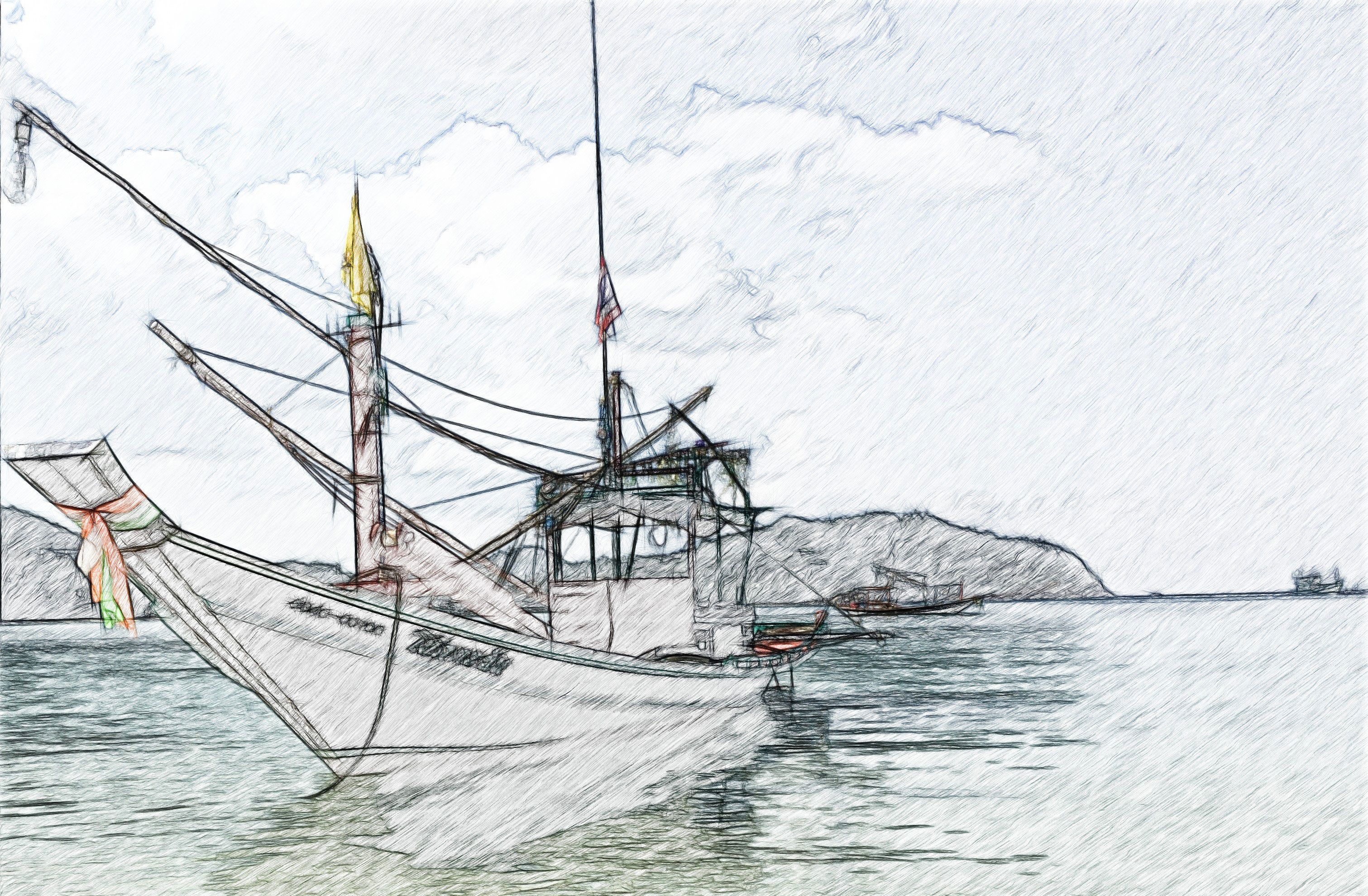 Sketching software with sketch boat photo..