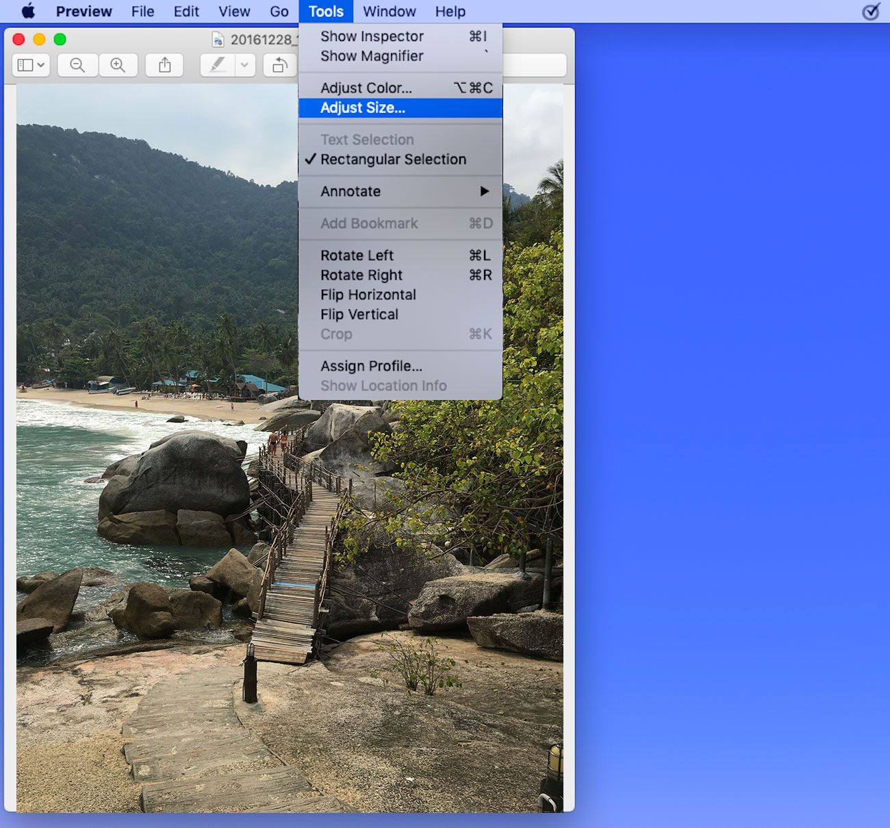 ضبط حجم ملف الصورة على MAC بالميغابايت أو الكيلوبايت..