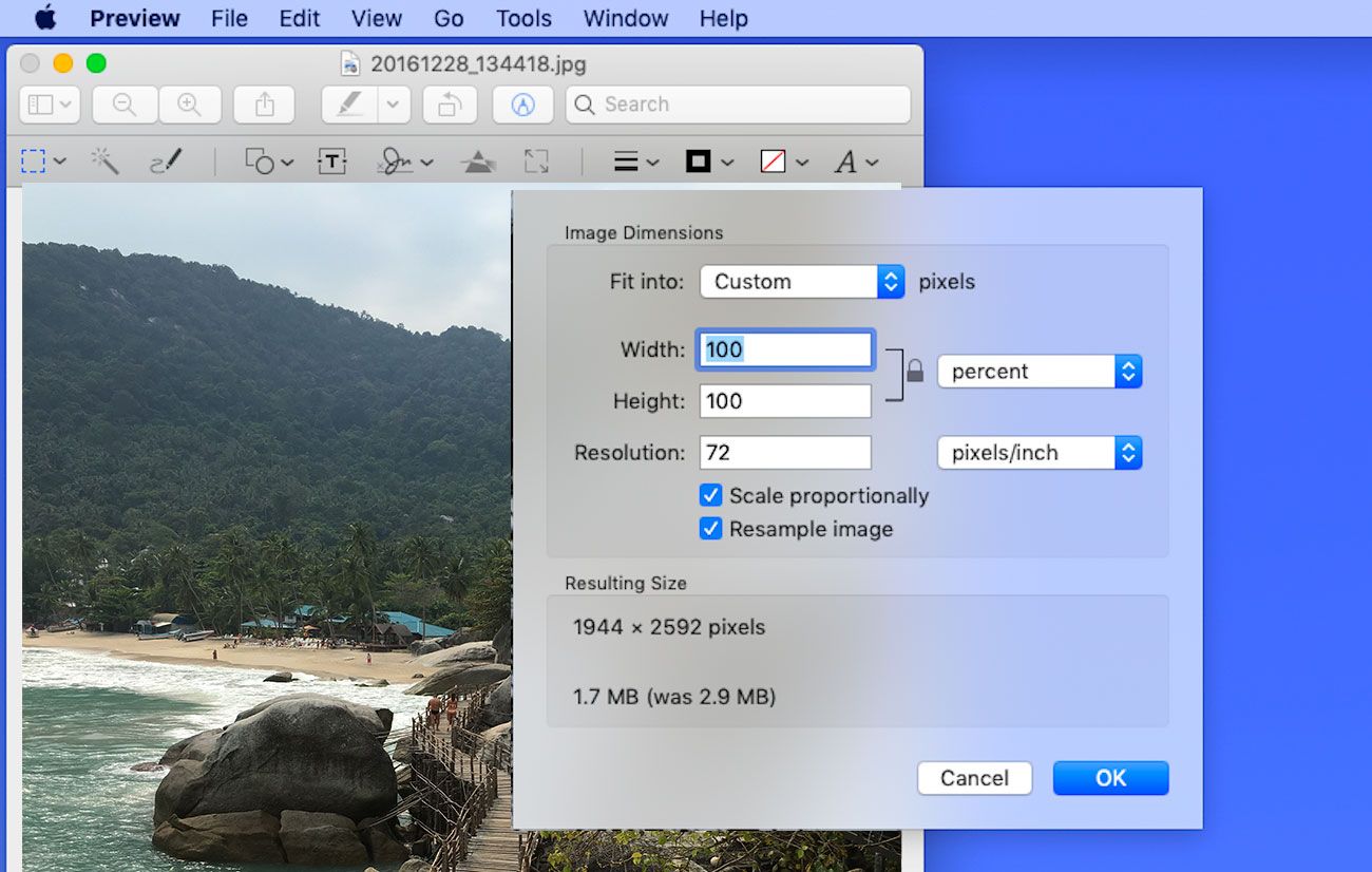 تغيير حجم الصورة على MAC بالكيلوبايت..
