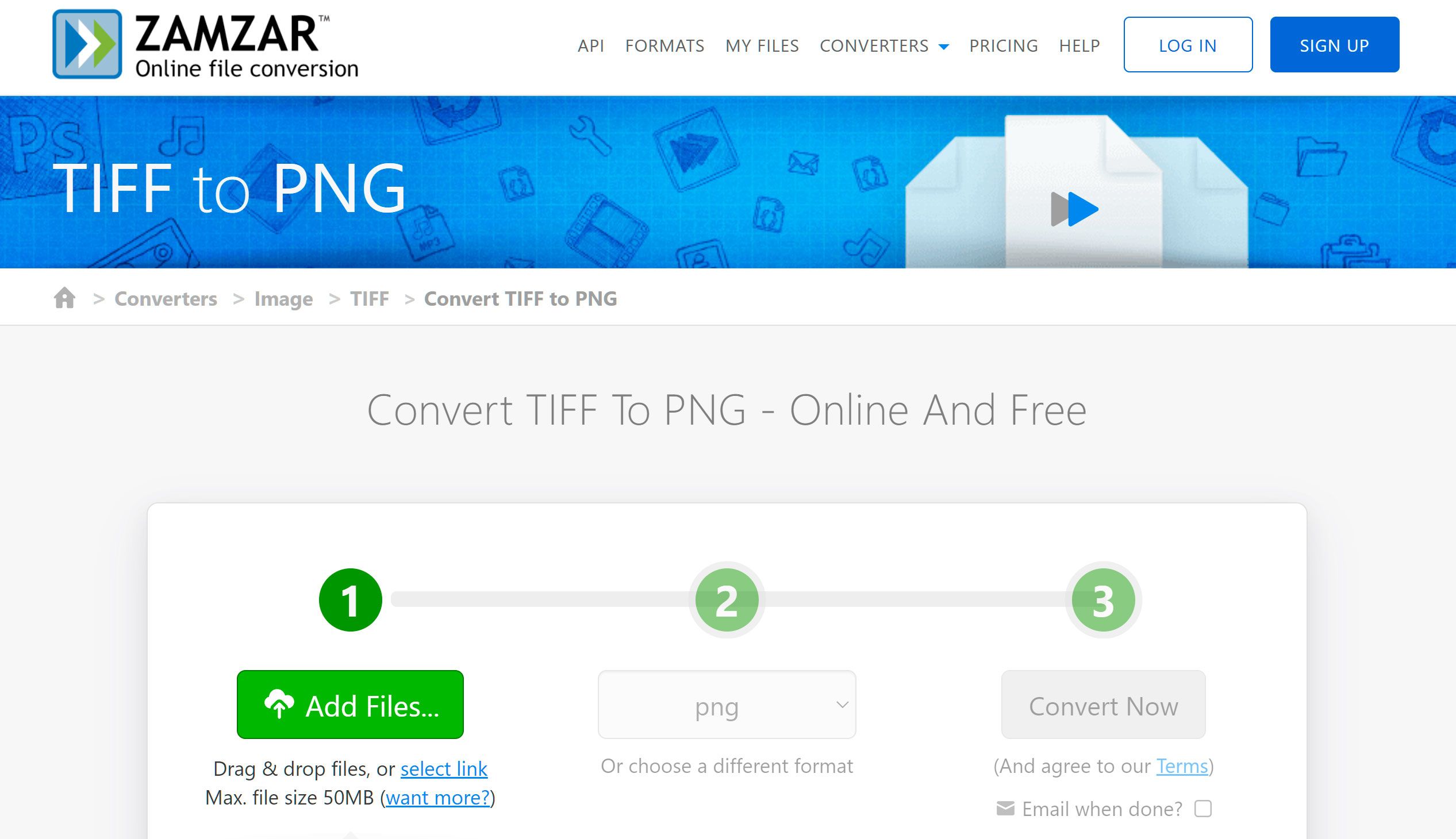 افتح محول عبر الإنترنت TIFF إلى PNG..
