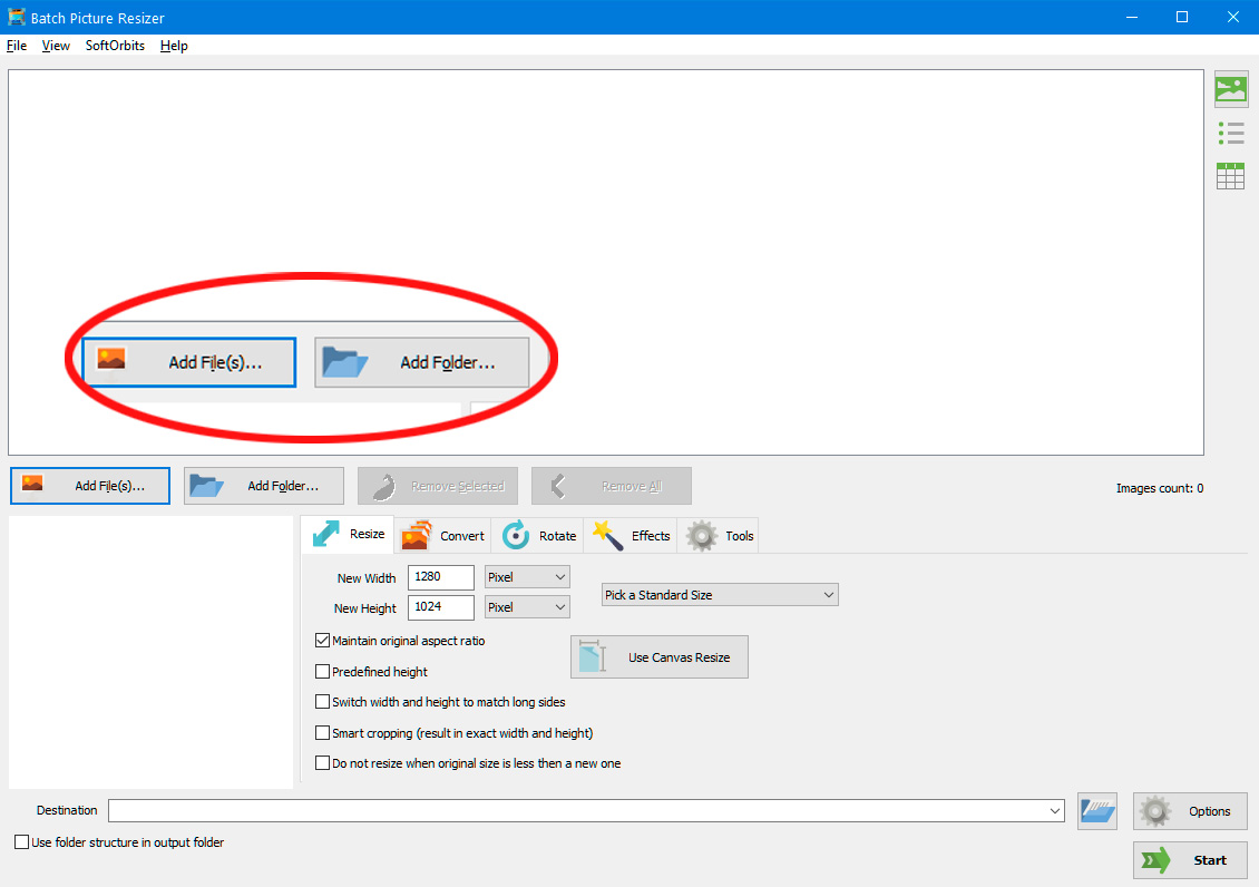 إضافة ملفات لتغيير حجم صور متعددة في ويندوز 11.