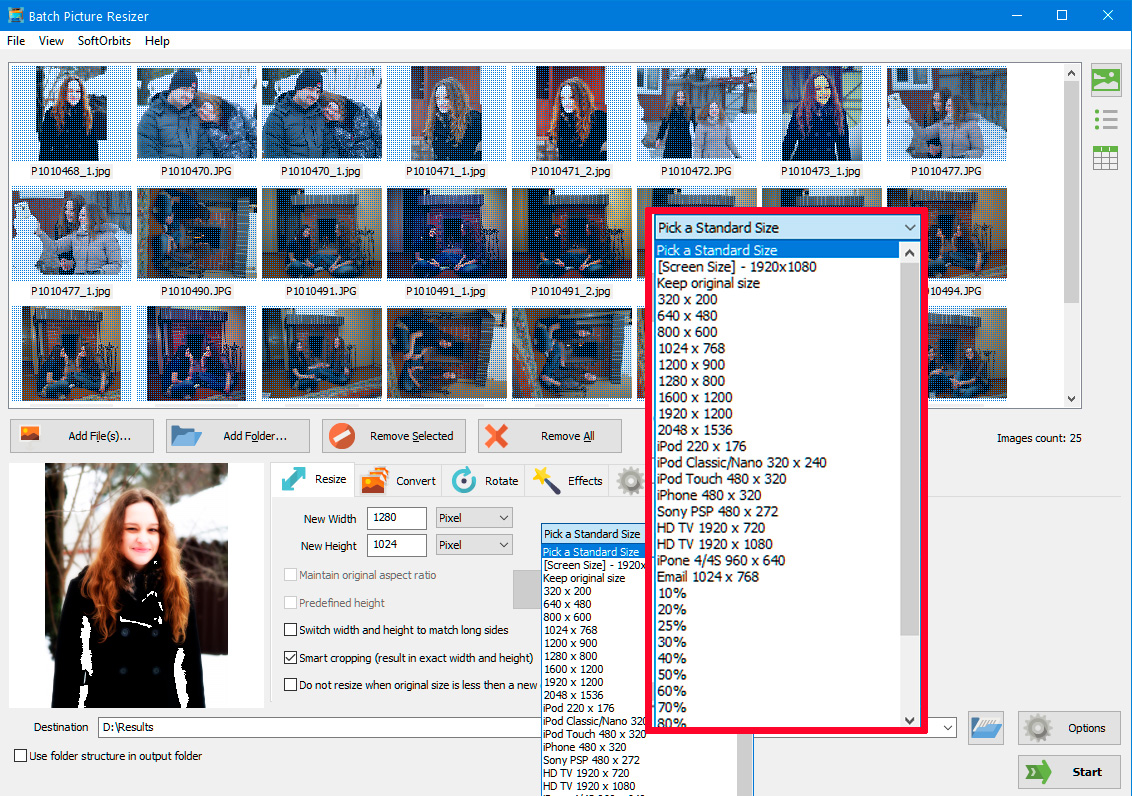 حدد حجم الصورة.