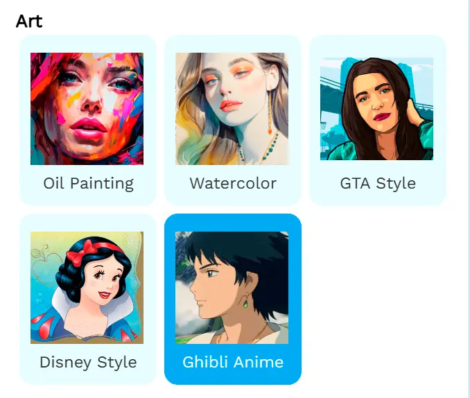 اختر إعدادًا مسبقًا لغيبلي.