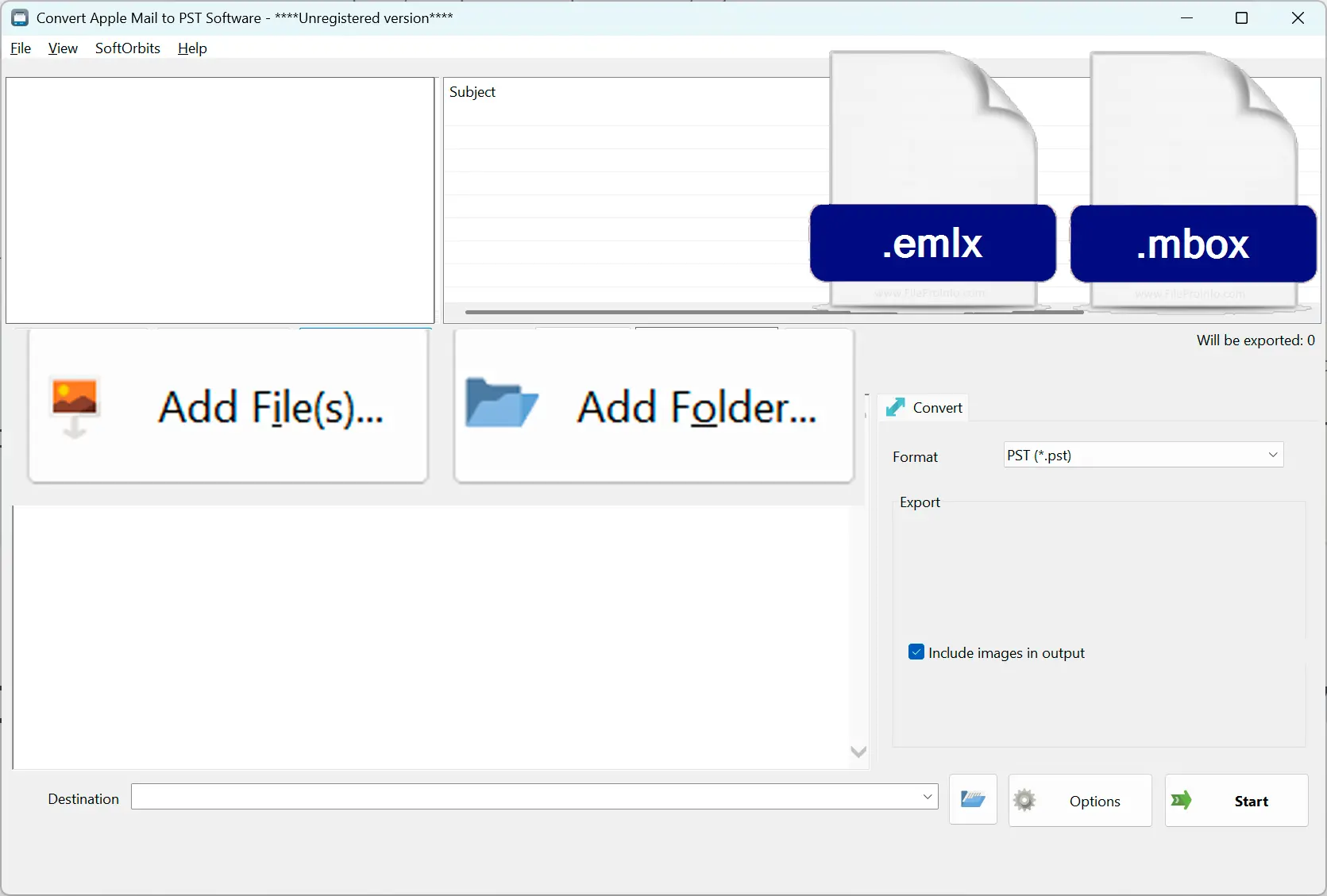 أضف ملفات .mbox أو .emlx.