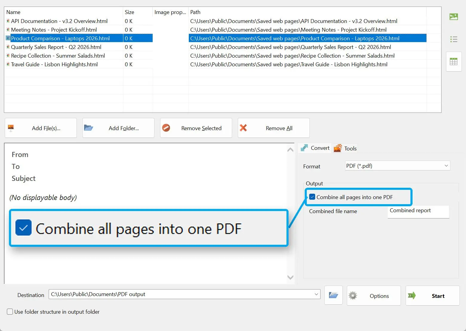 حدد "دمج كافة الصفحات في PDF واحد".