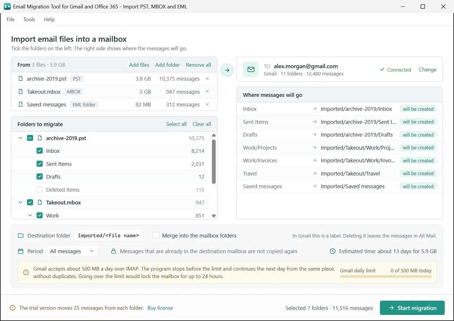 Email Migration Tool for Gmail and Office 365 - Import PST, MBOX and EML لقطة.