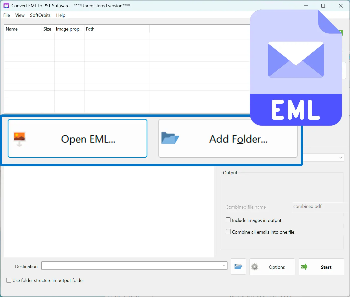 أضف ملفات EML الخاصة بك.