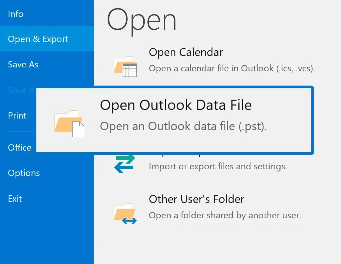افتح PST في Outlook.