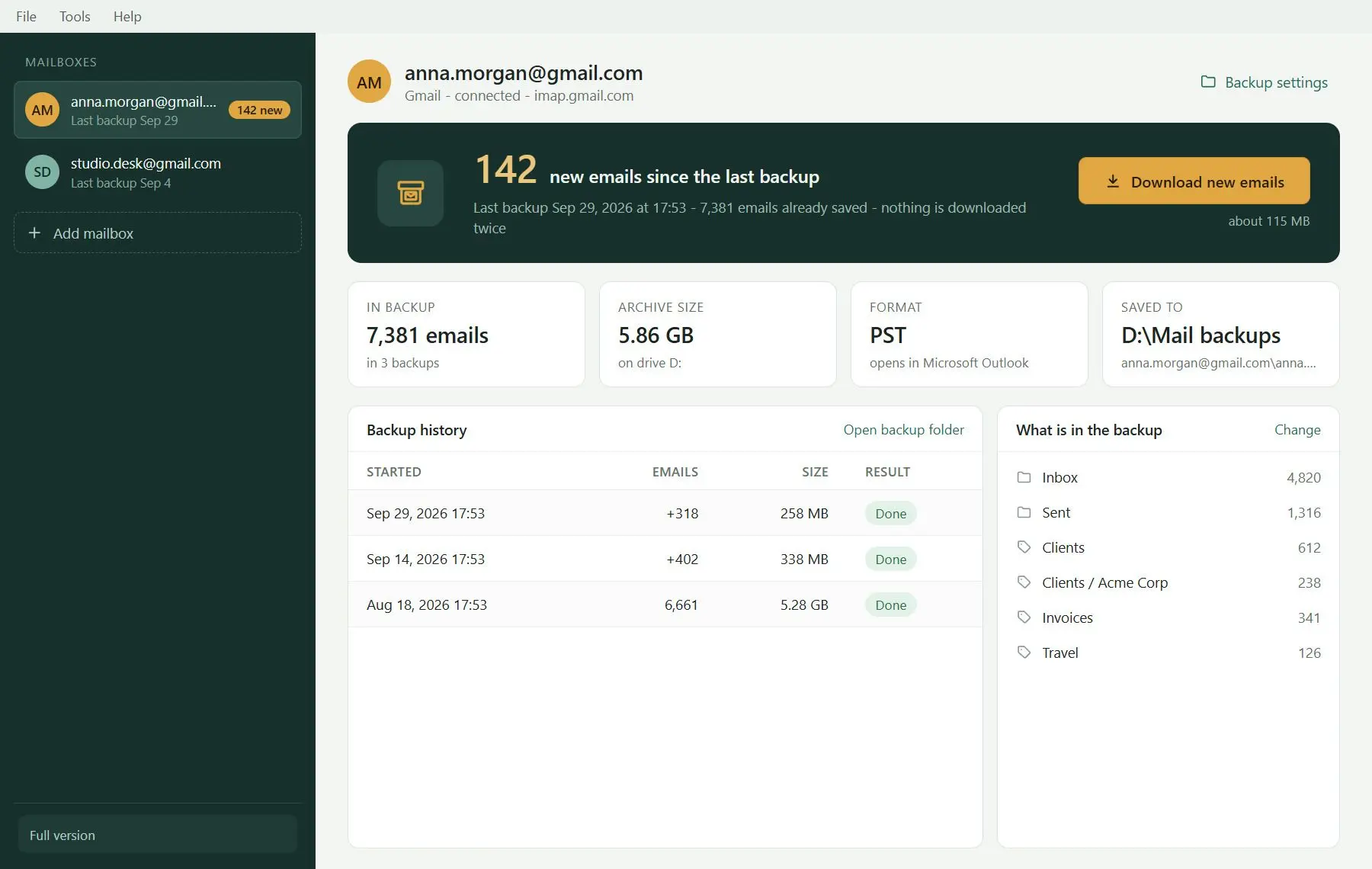 Gmail Backup & Export Software to PST and MBOX لقطة.