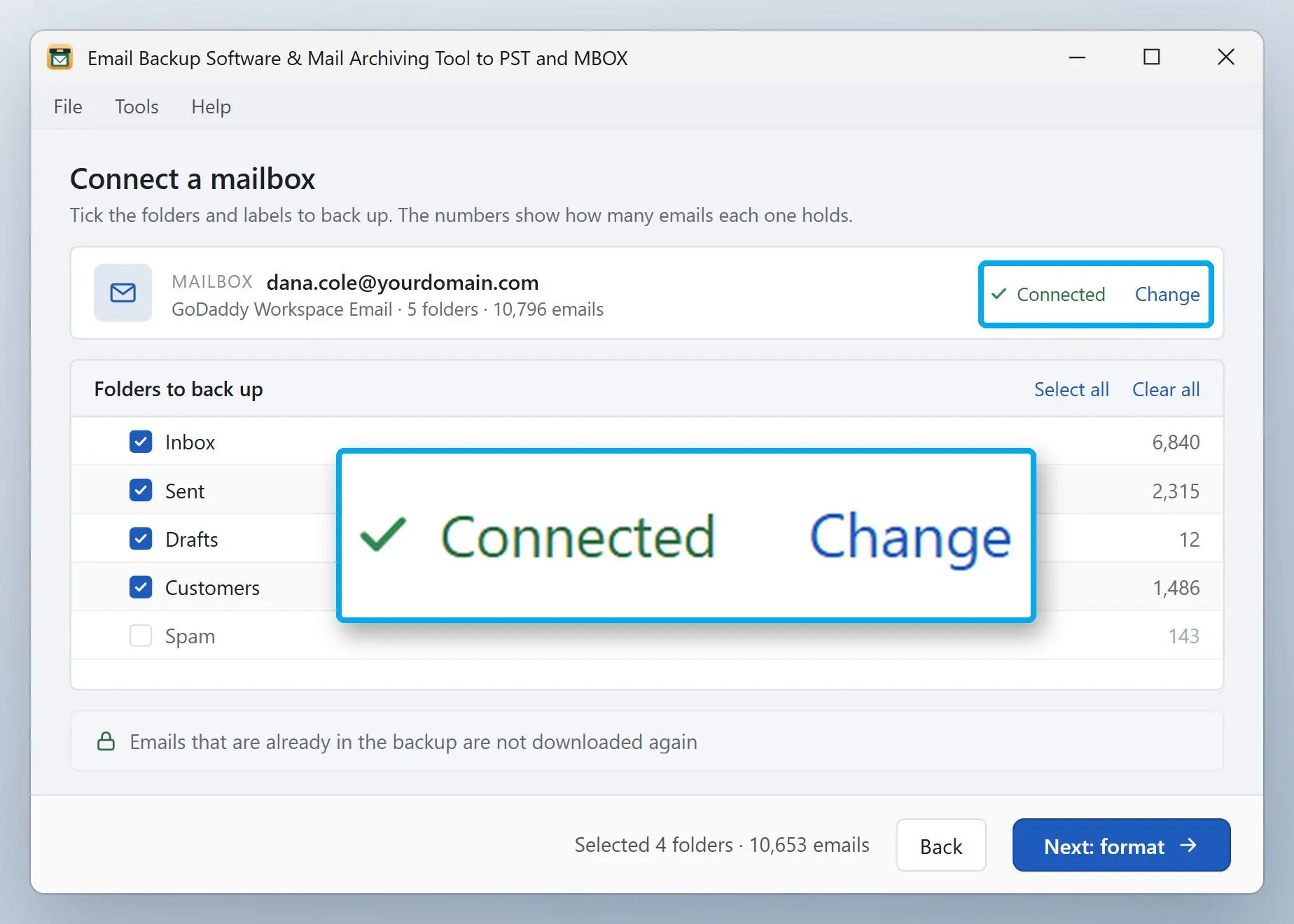 Email Backup Software & Mail Archiving Tool to PST and MBOX لقطة شاشة.