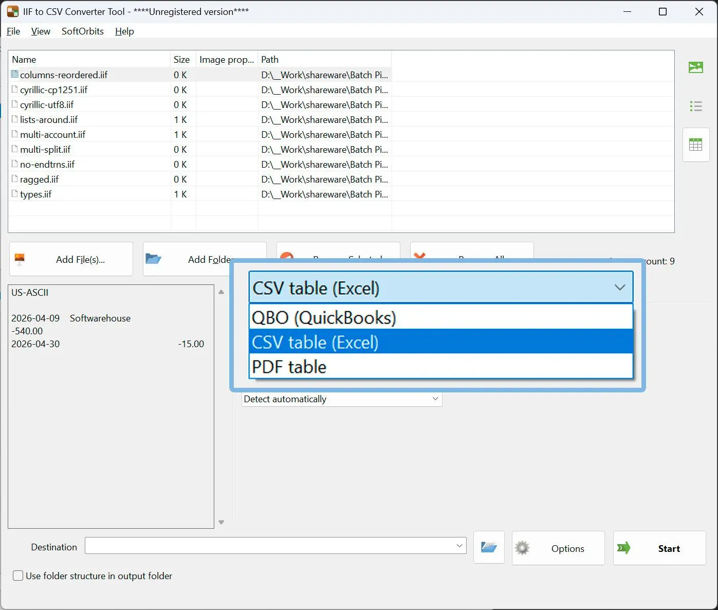 اختر CSV واكتب الملف.