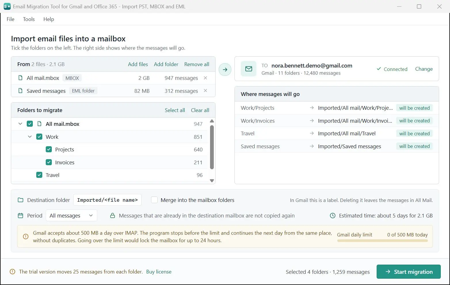 Email Migration Tool for Gmail and Office 365 - Import PST, MBOX and EML لقطة.