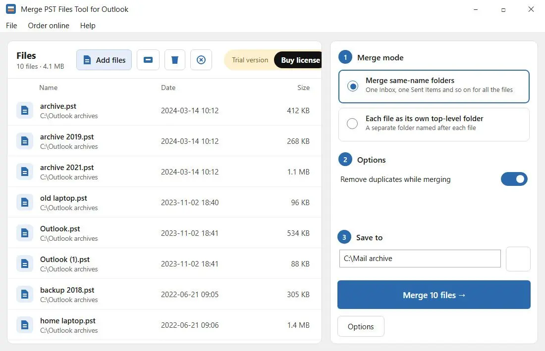 Merge PST Files Tool for Outlook لقطة شاشة.