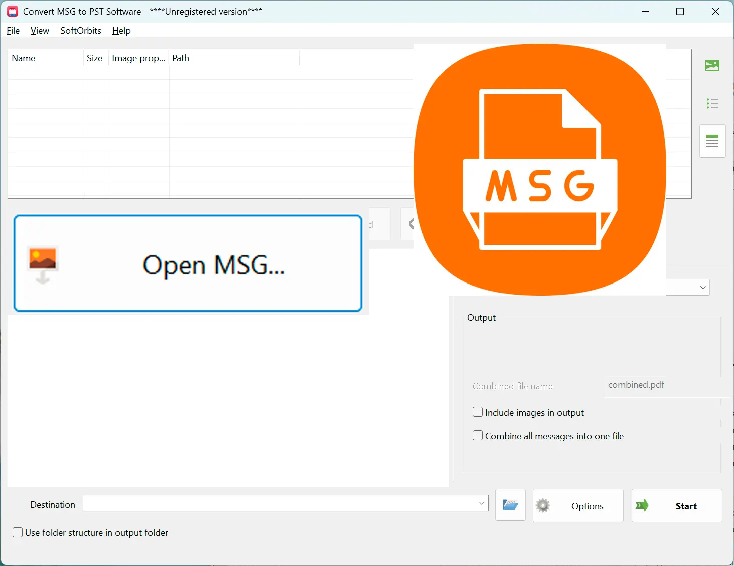 أضف ملفات MSG الخاصة بك.