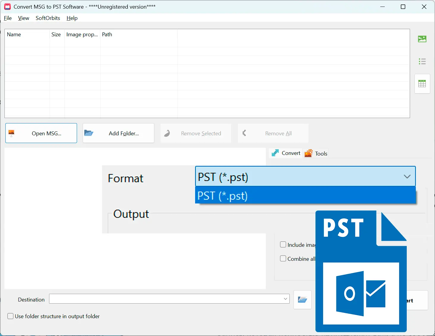 اختر مخرج PST.