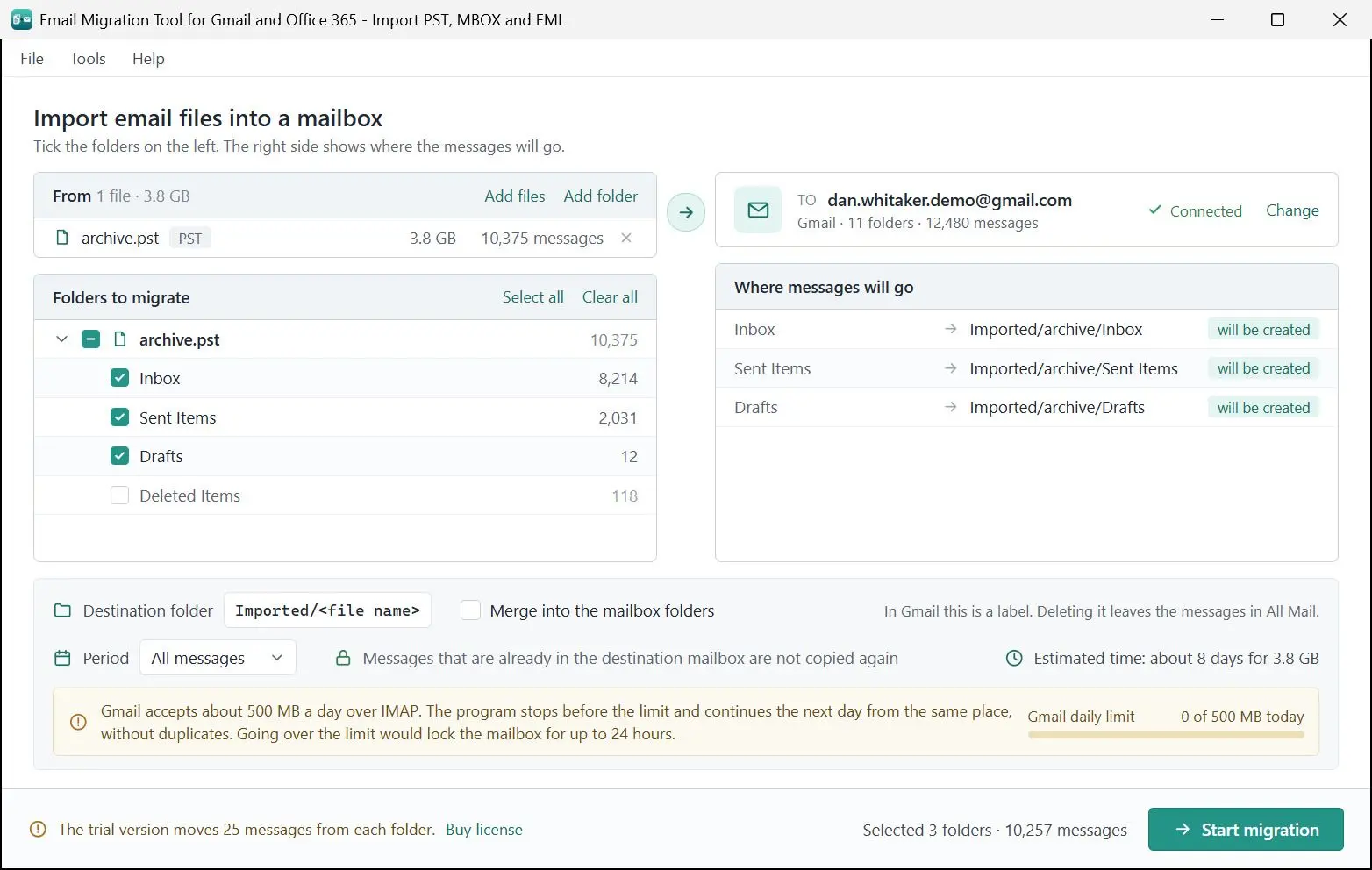 Email Migration Tool for Gmail and Office 365 - Import PST, MBOX and EML لقطة.