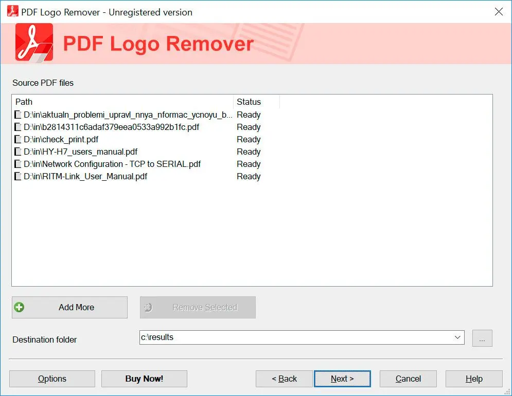 Batch Mode. remove watermark from multiple PDF.