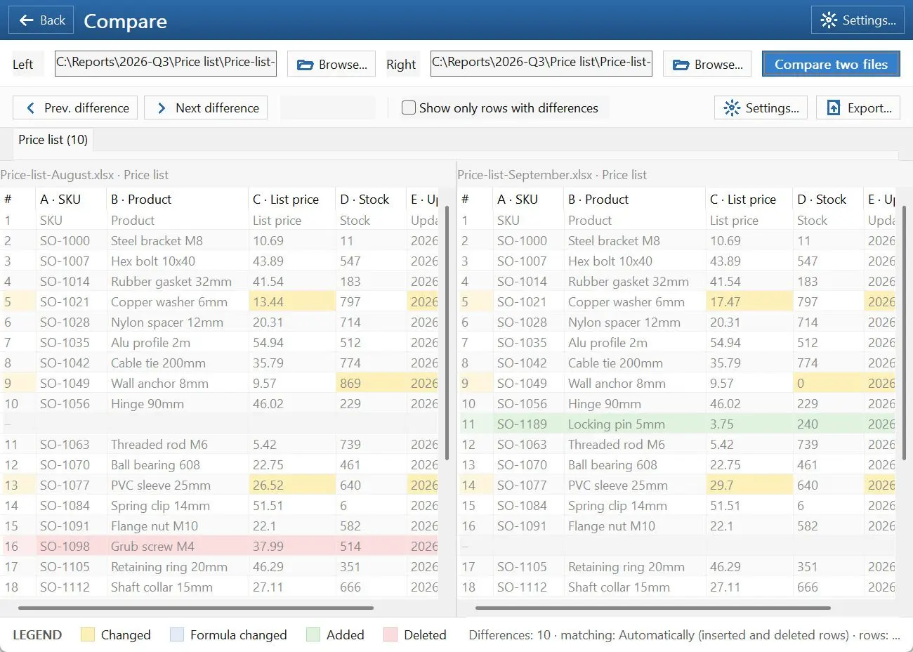 Spreadsheet Compare & Merge Tool for Excel - Combine Excel Files into One لقطة.