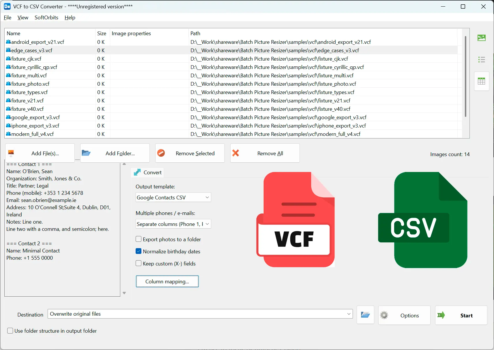 VCF to CSV Converter Software لقطة.