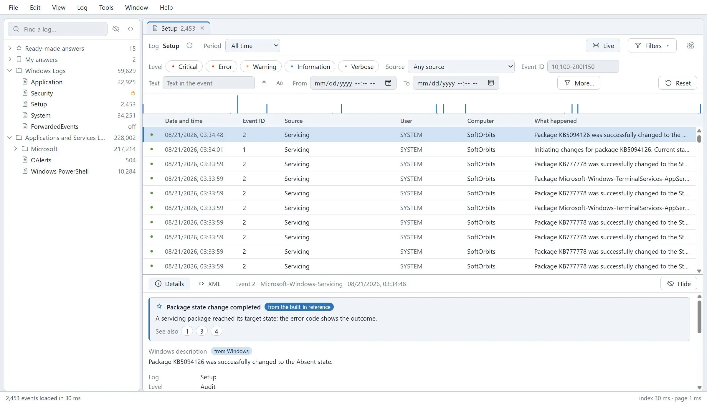 Windows Event Log Viewer لقطة.
