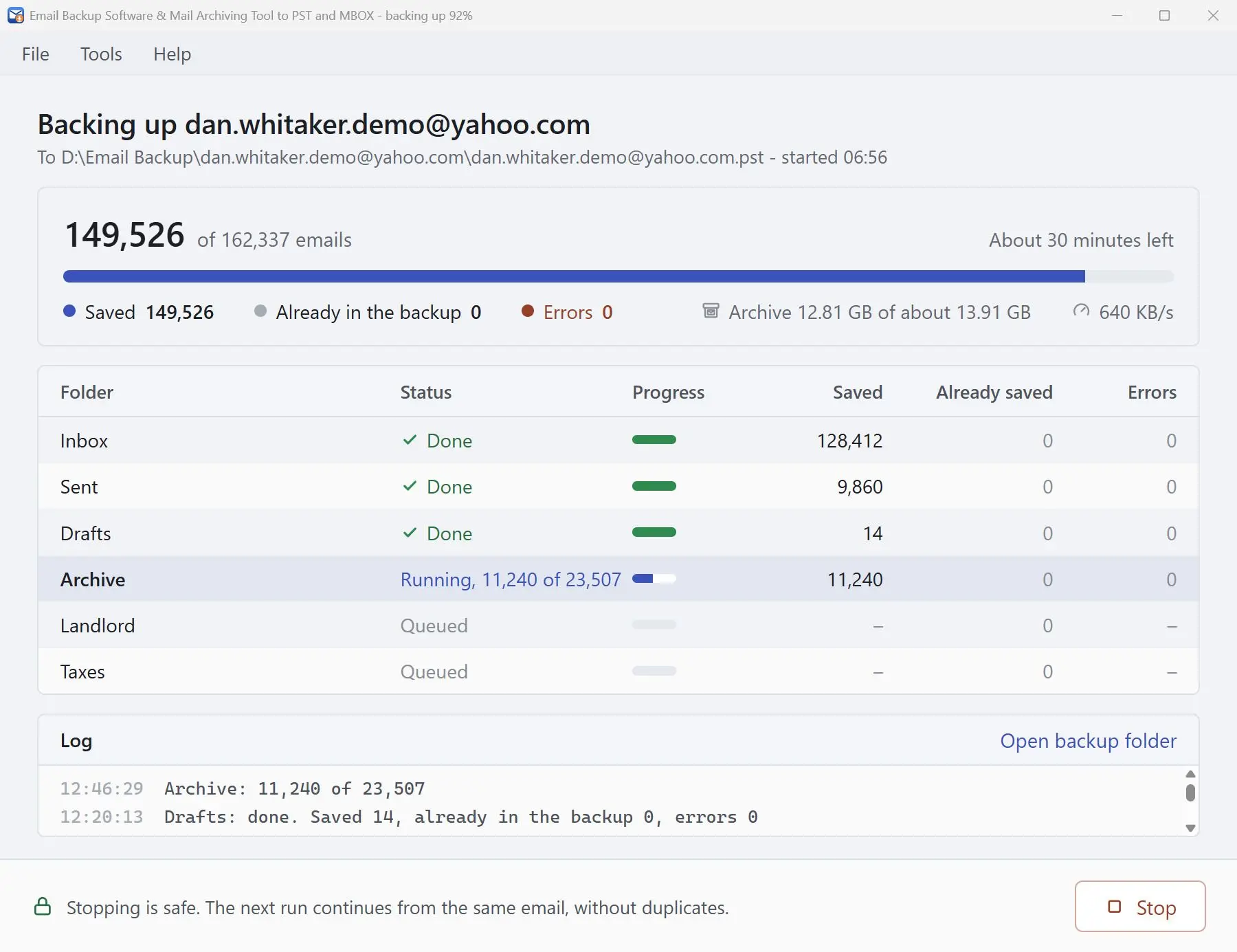 Email Backup Software & Mail Archiving Tool to PST and MBOX لقطة.