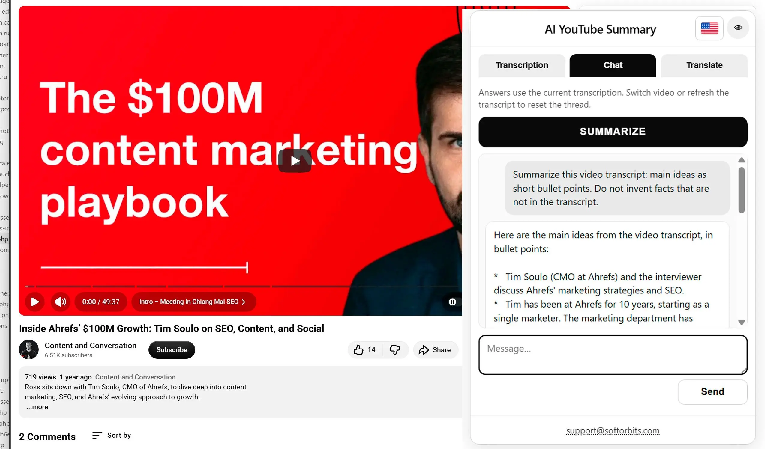 تلخيص الفيديو بالذكاء الاصطناعي أو طرح الأسئلة.